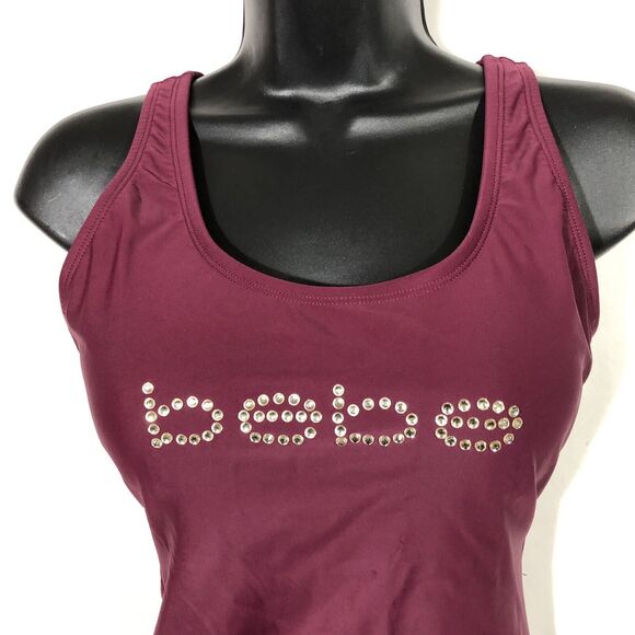 Bebe Lace Back Rhinestone Swimsuit Small Burgundry Wine Red Crystal Y2K Retro - Picture 4 of 12